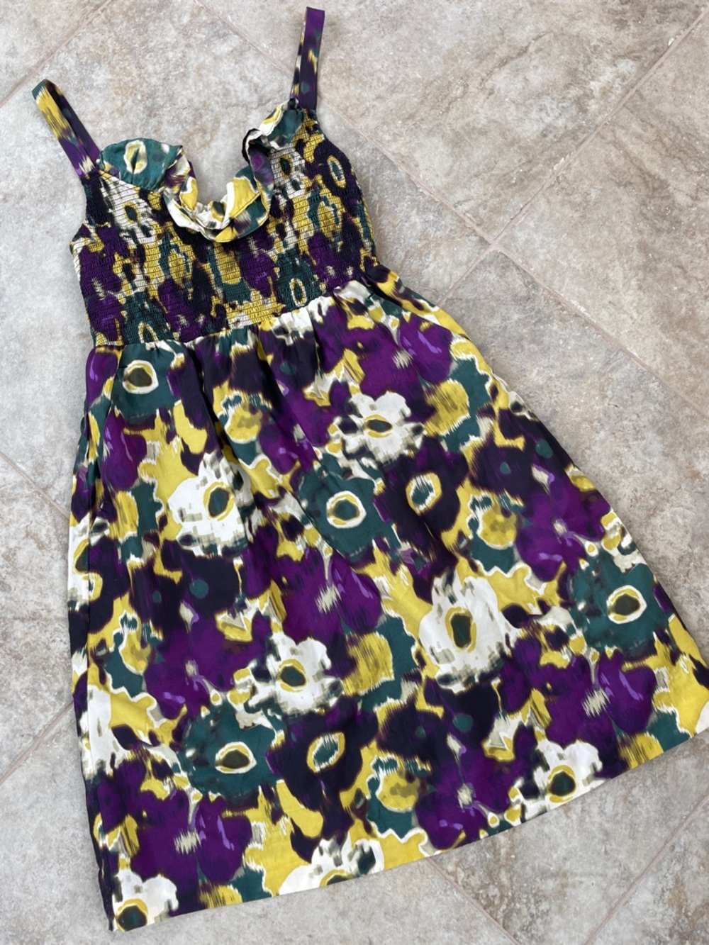 Maeve Purple, Green & Yellow Floral Silk Giverny Sundress